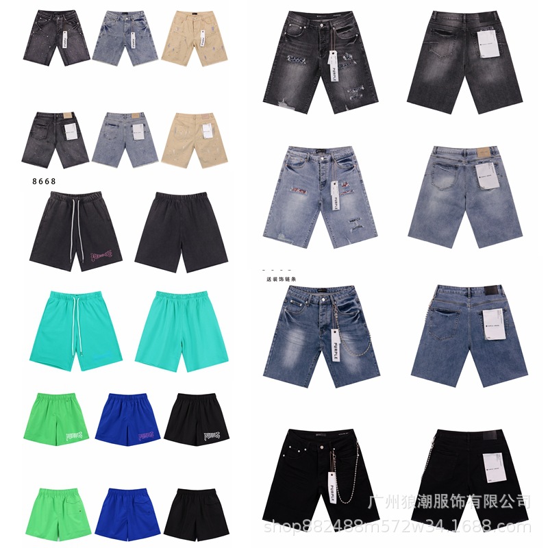 2025跨境新款夏季水洗做旧刺绣破洞牛仔短裤五分裤男女款一件代发