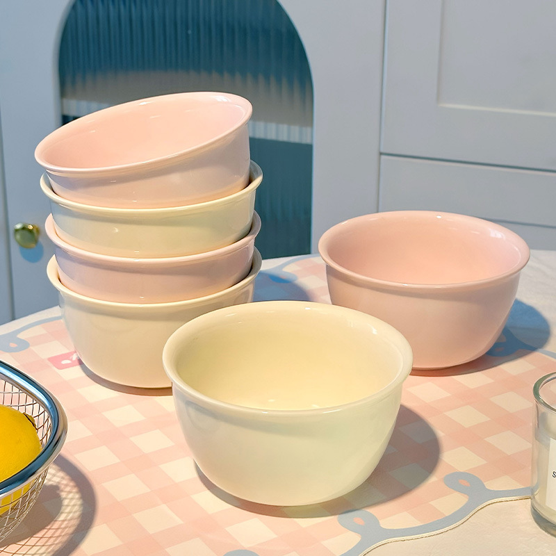 Creamy Sweetheart Bowl and Plate Set, Soup Bowl, Rice Bowl, Simple Tableware Set, High-Temperature Baked Ceramic Bowl, Household Noodle Bowl Creamy Sweetheart Bowl and Plate Set, Soup Bowl, Rice Bowl, Simple Tableware Set, High-Temperature Baked Ceramic Bowl, Household Noodle Bowl