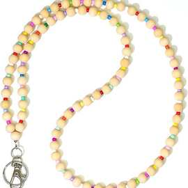 厂家直销跨境工作牌手机和钥匙挂绳木质串珠挂绳软陶笑脸教师礼物