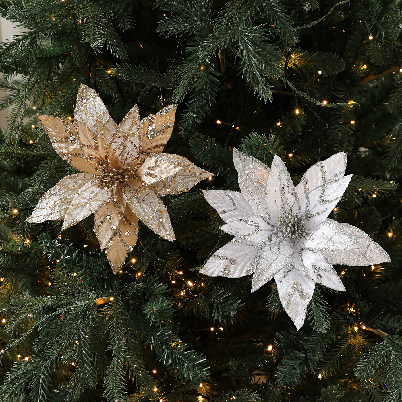 Flores de Navidad 28CM decoración de Navidad árbol de Navidad de alta calidad polvo de oro polvo de tela flor de tela tela tela de flores de malla simulación