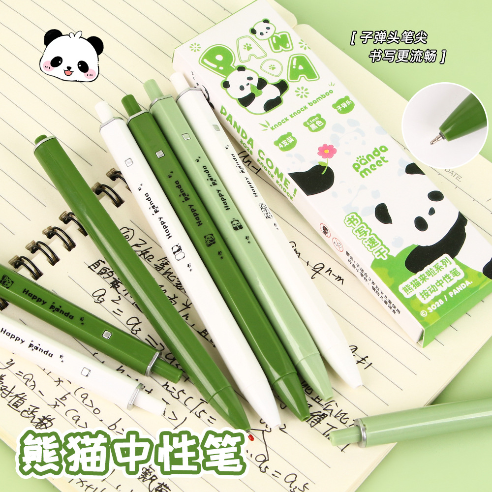 Bolígrafo de presión 0.5mm con diseño de panda, punta ST, secado rápido, para exámenes