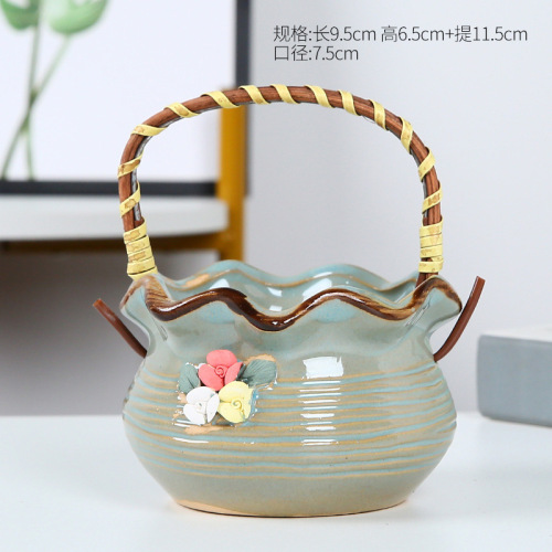 Cross-border European rattan hanging basket micro landscape geometric succulent flower pot portable desktop home furnishings hanging orchid potted plant
