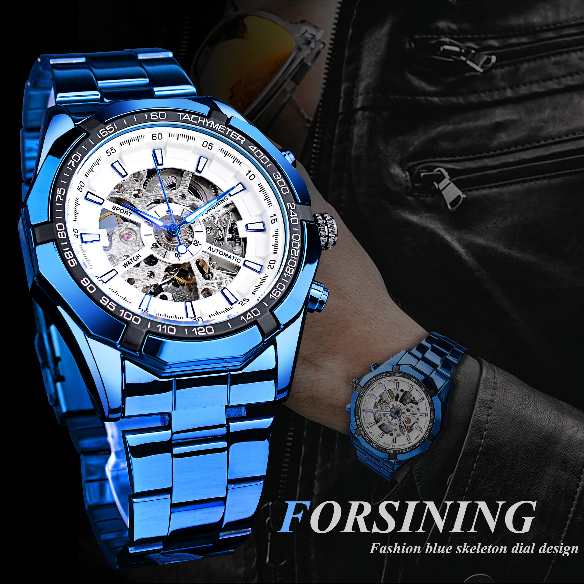 Forsining Night Glow Waterproof Automatic Mechanical Watch Fashion Hollow Waterproof Men's Watch Folding Safety Buckle_voghion.com