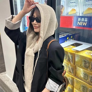 South Korea Dongdaemun 2024 Winter New Balaclava Hat One-piece Scarf Knitted Warm Scarf Shawl