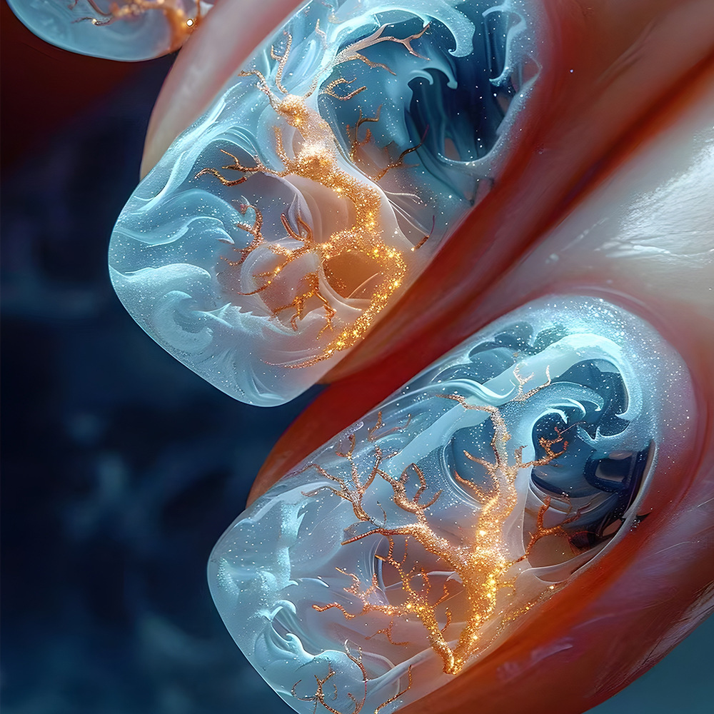 Pegatinas para uñas con rayas de llama roja y azul, puntas de uñas cuadradas con purpurina, 24 piezas de puntas de uñas transfronterizas que se pueden usar
