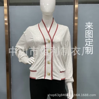 服装工厂来图来样定制贴牌加工针织女式开衫卫衣上衣罗纹袖口