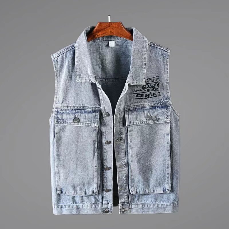 Denim Vest Men's Summer Loose, Comfortable, Trendy and Handsome Multi-Pocket Retro Motorcycle Workwear Sleeveless Vest