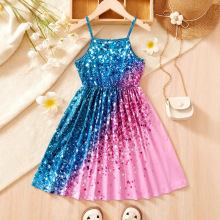 跨境外贸INS女童闪闪满印印花连衣裙女孩时尚吊带连衣裙适合1-8岁