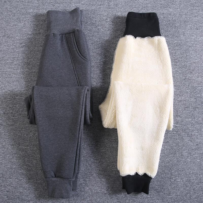 바지 여자 겨울 기모 두꺼운 따뜻한 외부가 느슨한 슬리밍 높은 허리 면화 바지 모든 경기 스포츠 캐주얼 바지