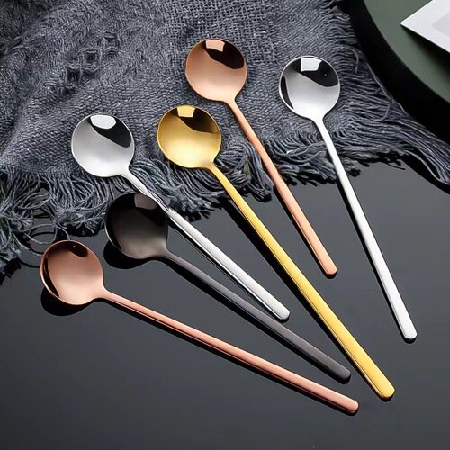 304 stainless steel spoon coffee spoon golden small round spoon honey spoon dessert spoon coffee long handle stirring spoon