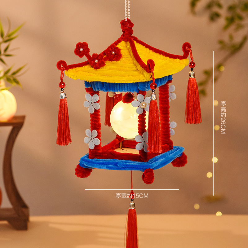 中秋节古风灯笼摆件手提花灯扭扭棒儿童手工diy材料包发光小宫灯|undefined