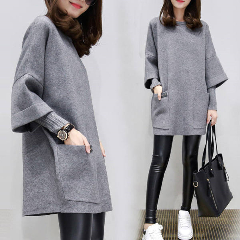 Autumn Clothing 2025 New Plus Size Women's Clothing Fat mm Loose Splicing Long-Sleeved Jacket Mid-Length Pure Color Top Round Neck Sweater Autumn Clothing 2025 New Plus Size Women's Clothing Fat mm Loose Splicing Long-Sleeved Jacket Mid-Length Pure Color Top Round Neck Sweater