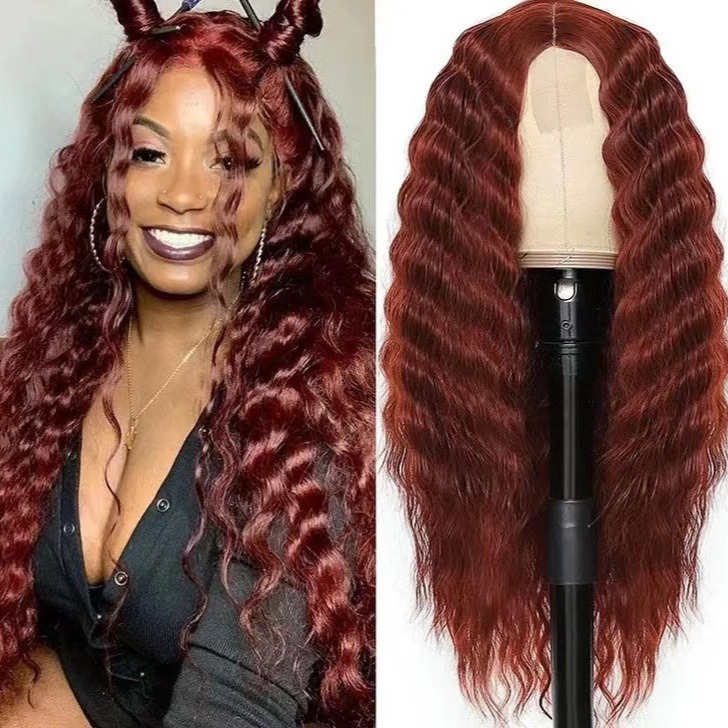 Deep Wave Front Lace Wig – Synthetische Haarverlängerungen für den ganzen Kopf für Damen (Natürlicher Haaransatz & Hitzebeständig)_voghion.com