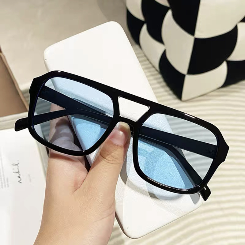 New Box Double Beam Sunglasses Korean Style Retro Large Frame Aviator Glasses Chaohai Sunglasses Multicolor Glasses