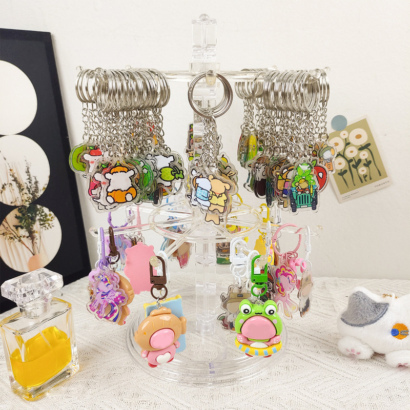 Small Jewelry Hanging Rack Display Stand Pendant Keychain Hair Tie Jewelry Rack Organizer Desktop Rotatable Storage Hair Tie Rack