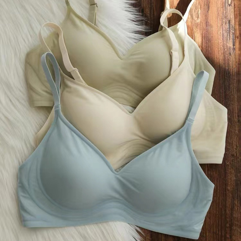 オリジナルミルクアイスシルクシームレスノンワイヤーブラジャー、女性用、大きな胸を小さく見せる3Dソフトサポートブラ、夏用薄型|undefined