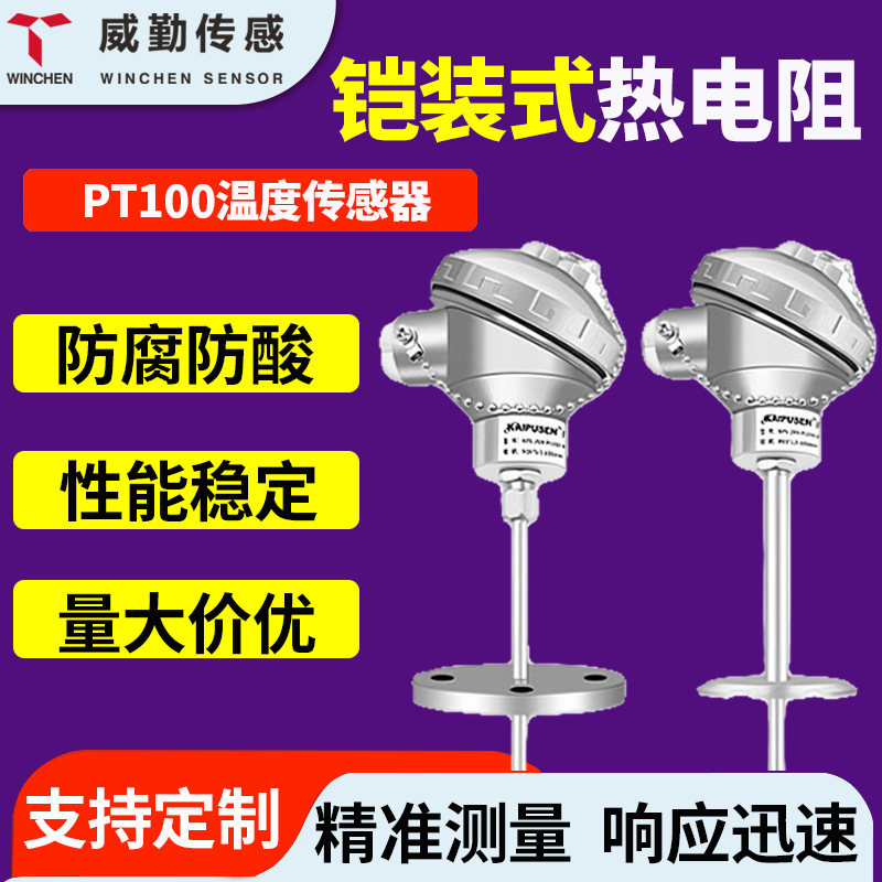 威勤工业设备铂电阻接线盒铠装式热电阻变送器耐高温高精度传感器