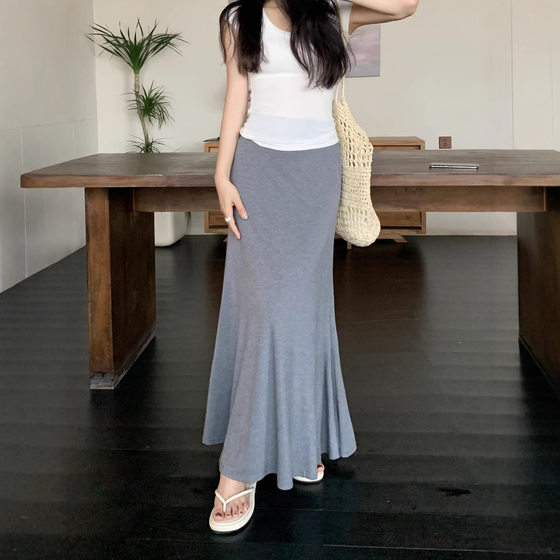 2025 New Summer Drapey Skirt Summer Versatile Soft Waxy Skirt Modal Gray Casual Mid-Length Skirt for Women