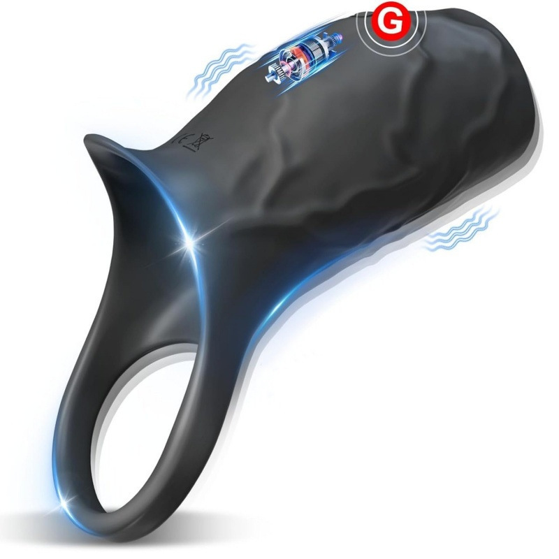 10-Frequency Vibrating Lock-On Condom Sleeve, Button-Controlled Prostate Massage Ring, Black — detail image 6