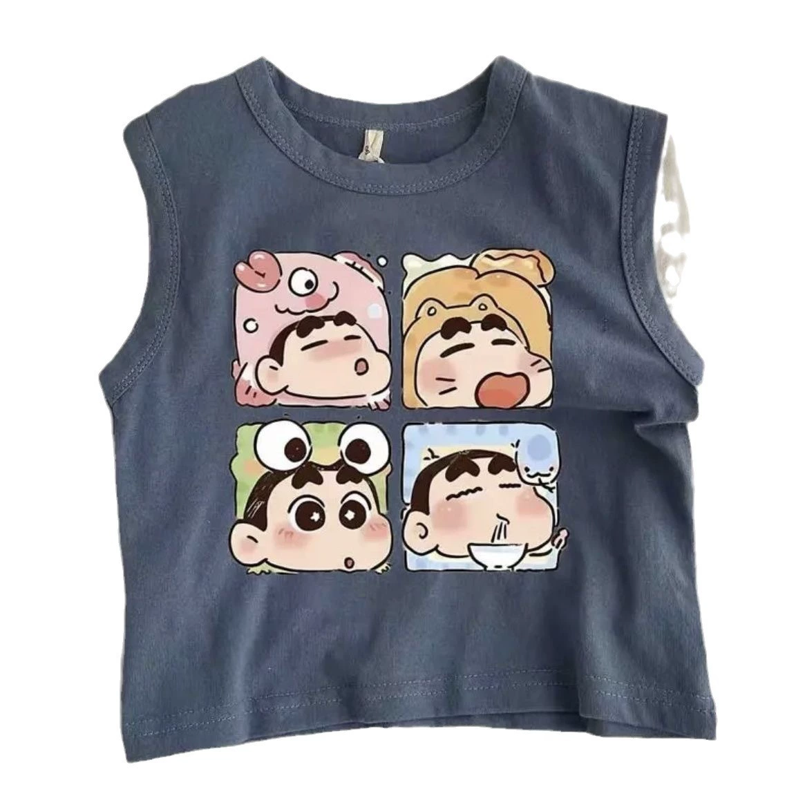 Cotton children's cartoon summer vest, boys, round collar, sleeveless, sizes 80–150 cm