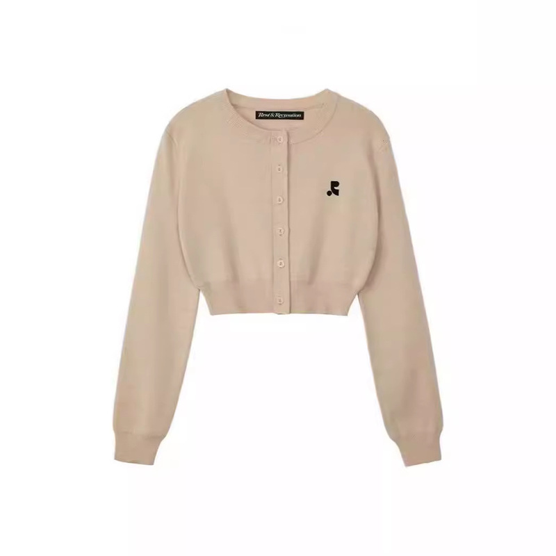 Ruth's Same Korean Style Round Neck Cardigan for Women in Spring & Fall, Comfortable Pure Color Knitted Cardigan, Slim and Versatile Sweater Jacket for Women