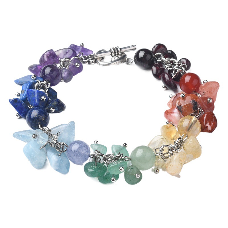 Venta caliente transfronteriza natural Rosa cristal grava pulsera granate con cuentas azul marino rojo ágata cuentas redondas pulsera para las mujeres