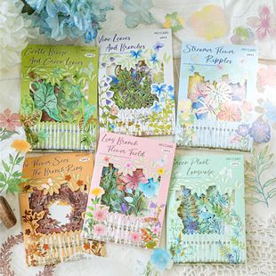 Mo Mo Retro Plant Cut Out Material Package Meets the Flower Season Series Watercolor Smudged Material Handbook DIY Decorative Paper