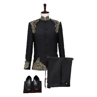 Chinese Style Embroidered Mao Suit Men's Performance Dress Stage Chorus Host Performance Suit Fake Pocket