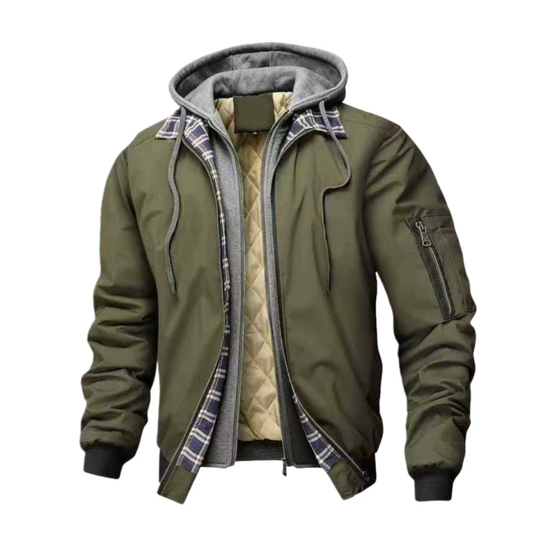 【2026 New Model】Popular Export Product: Spring, Autumn, Winter Men's Jacket, Quilted Cotton Hoodie with Faux Two-Piece Design for Young People
