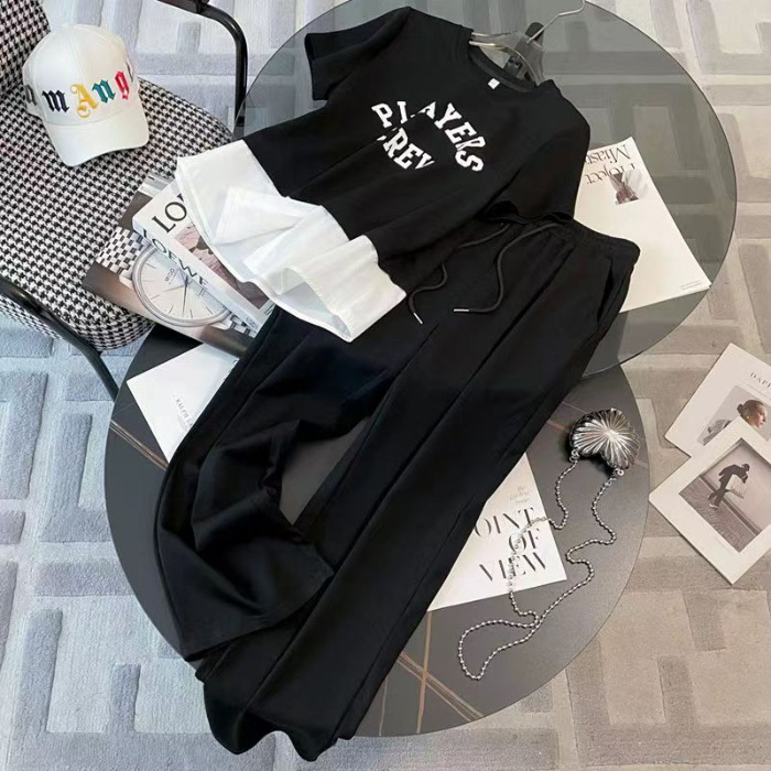 Women's Slimming Sportswear Set Fashion Casual Two-Piece Outfit with Short Sleeve Top And Wide Leg Pants for Summer_ecoleips.com