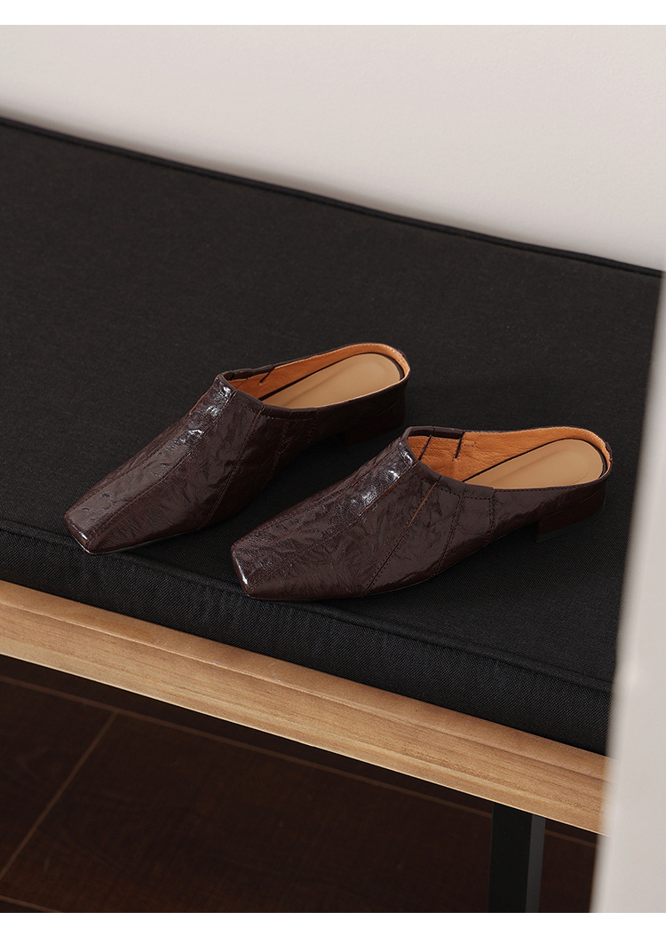 Sandal hở mũi nữ gót thấp 2,5 cm da cừu mũi trùm — màu nâu chi tiết 13