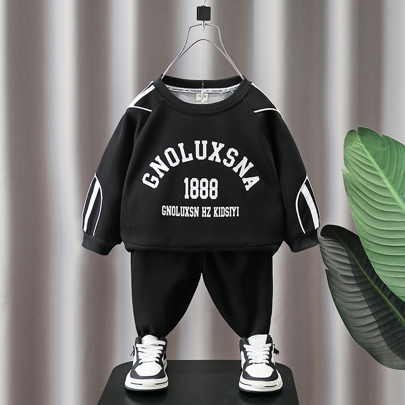 6145 traje de suéter para niños ropa de primavera y otoño 2025 nuevo estilo estilo occidental ropa de letras para bebés ropa de dos piezas de otoño para niños