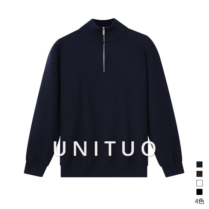 Autumn and Winter High-End Half-Zip High-Neck Lazy Style Knitted Sweater Men's Casual Fashion Bottoming Cardigan Jacket for Men