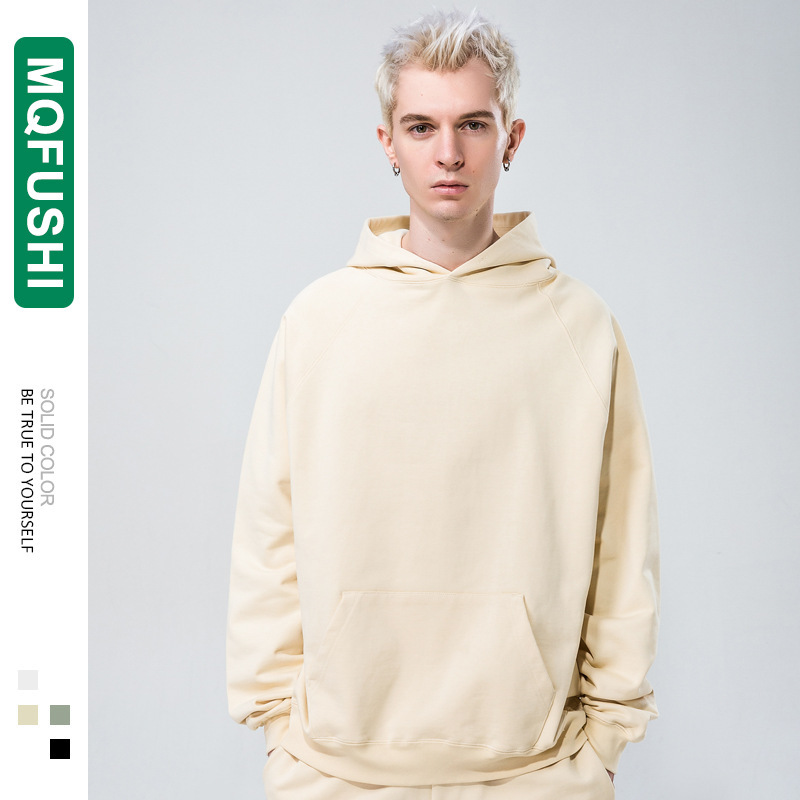 460g spring and autumn pure color Terry hooded pullover sweater pure cotton terry coat White European size hoodie wholesale