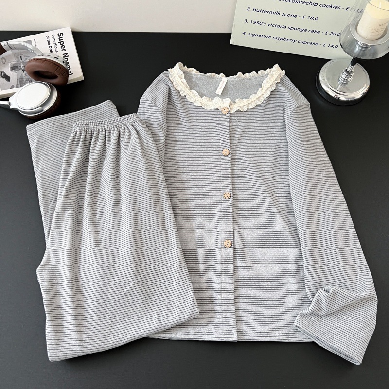 Al por mayor transfronterizo de ternilla osos pijamas mujeres otoño invierno encaje cuello redondo nuevo cálido manga larga dulce abrigo de ropa para el hogar
