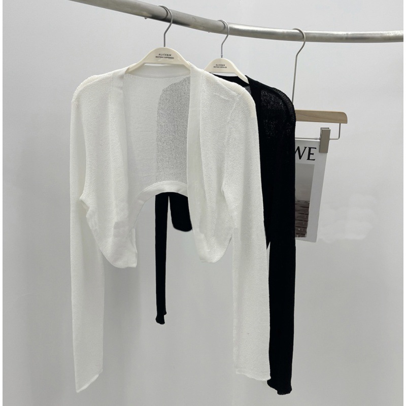 W花花家长袖弹力防晒针织开衫上衣女夏季轻薄空调衫短外套Ali