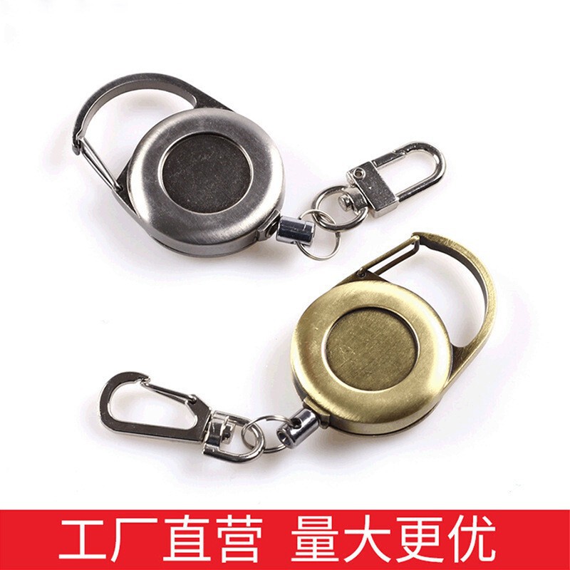 New Retro Round Easy-Pull Metal Keychain Bag Car Key Chain Pendant Retractable Buckle Ready for Sale