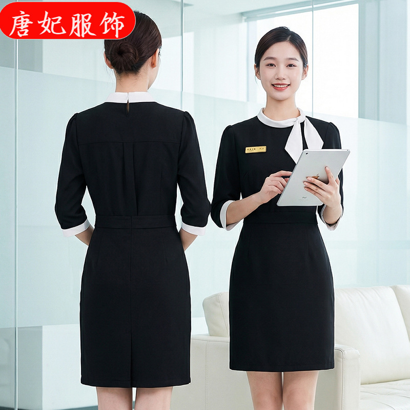 Beauty Salon Work Clothes for Women, Summer Short-Sleeved Medical Beauty Therapist Front Desk Cross-Border Foreign Trade Wholesale Three-Quarter Sleeve Tops