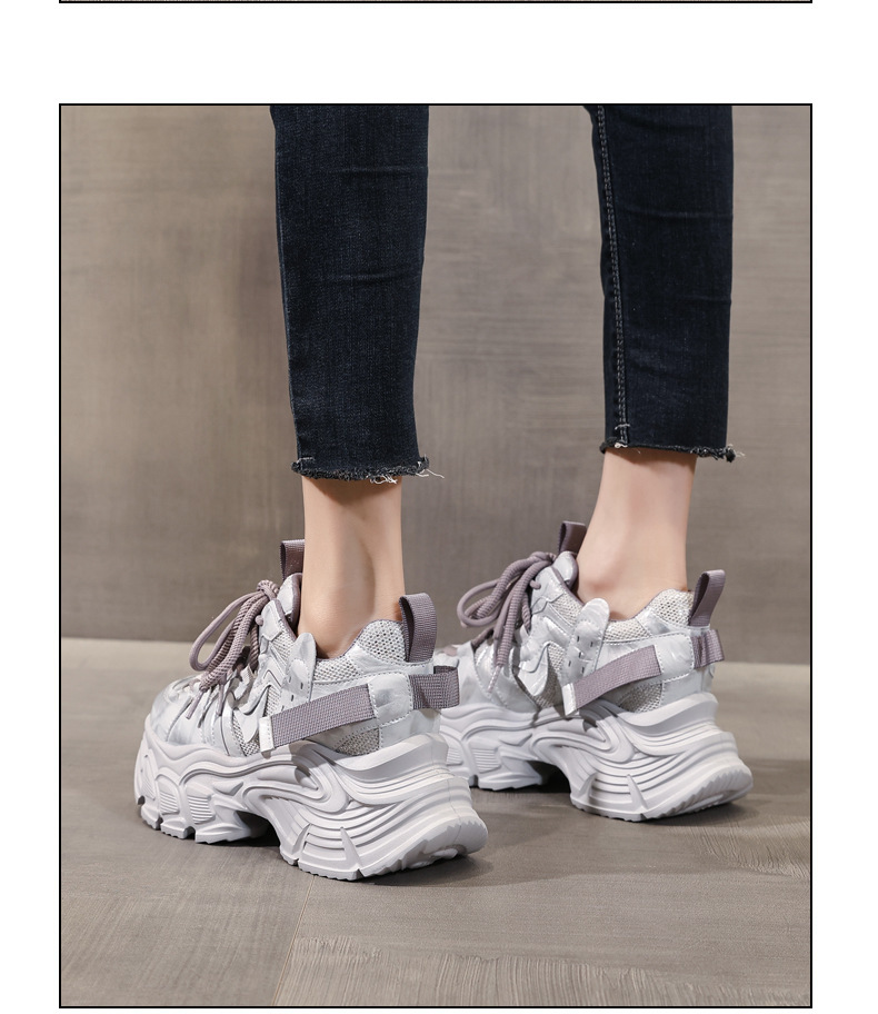 Giày sneaker nữ đế dày tăng chiều cao, lưới thoáng khí, phong cách thể thao — màu be chi tiết 13