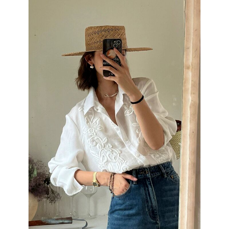 Collared Embroidered Shirt, French-Style High-End Craftsmanship, Women's Top, Sun-Protective Cotton and Linen, 2026 Spring/Summer New Model, Siyuan