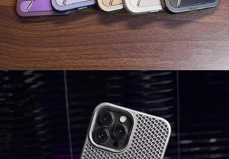 Ốp lưng điện thoại tổ ong tản nhiệt chống rơi có giá đỡ cho iPhone 12–16 Pro Max — [Làm mát tổ ong màu đen★Giá đỡ từ tính], [Làm mát tổ ong màu tím đậm★Giá đỡ từ tính], 【Làm mát tổ ong màu xám★Giá đỡ từ tính], 【Tản nhiệt tổ ong màu bạc★Giá đỡ từ tính] chi tiết 4