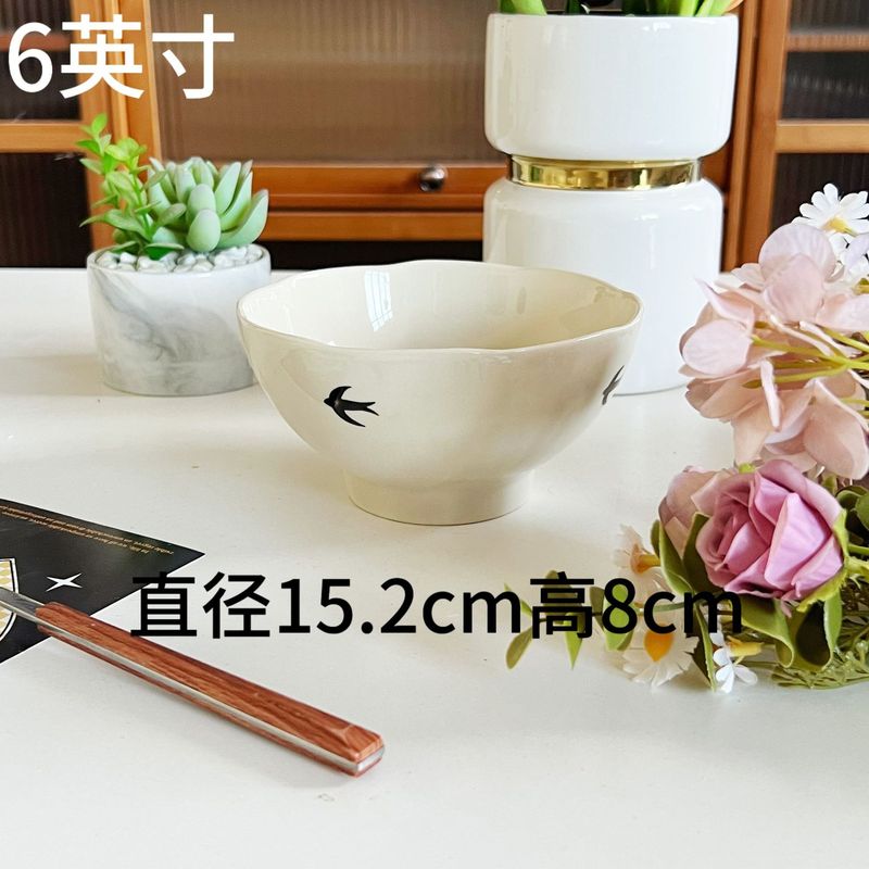 日本のレトロなツバメシリーズセラミック食器プレートニューツバメオーバルプレートデザートクリエイティブライト高級家庭用食器|undefined