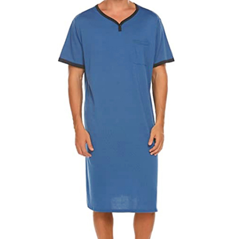 Cross-border Amazon Thin Extended Breathable Nightdress Loose Short-sleeved Skin-friendly Pajamas Men's T-shirt European and American Home Clothes Cross-border Amazon Thin Extended Breathable Nightdress Loose Short-sleeved Skin-friendly Pajamas Men's T-shirt European and American Home Clothes