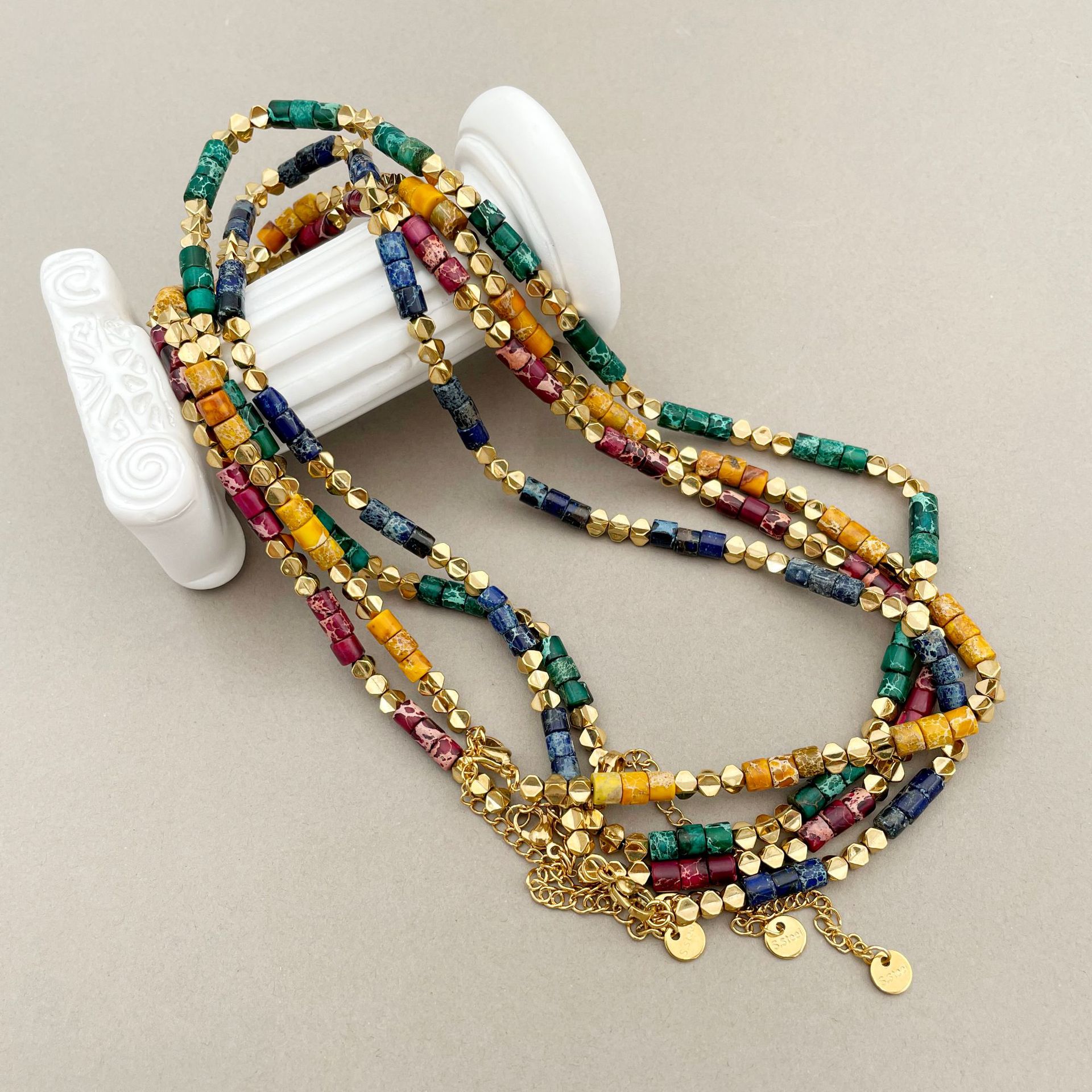 Holiday Occasion 304 Stainless Steel, natural stone, Haematite Material Wholesale Jewelry Fashion Geometric 304 Stainless Steel Natural Stone Haematite Natural Stone Beads Gold Plated Plating Stainless Steel Necklaces