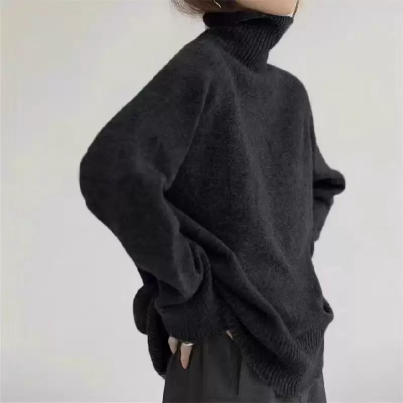 跨境2025秋冬厚款高领女宽松百搭针织套头毛衣慵懒风打底衫外穿女