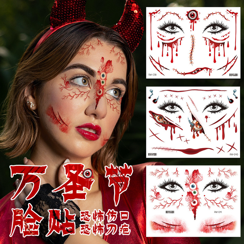 New Tattoo Sticker Halloween Realistic Personality Makeup Horror Wound Scar Waterproof Temporary Security Cross-border Supply