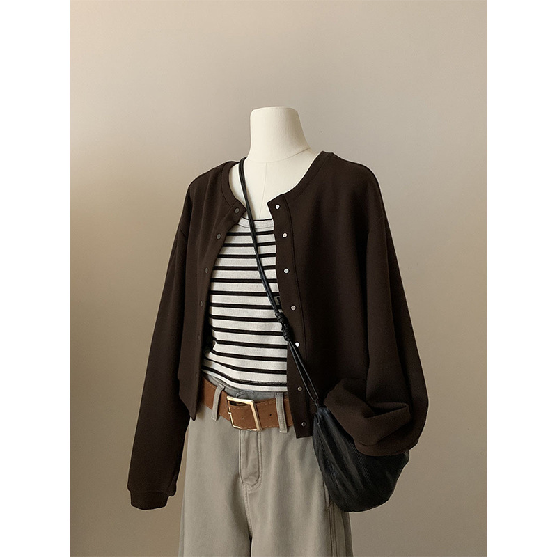 实用巨好穿~韩系排扣空气棉外套女+条纹背心秋季休闲套装88000