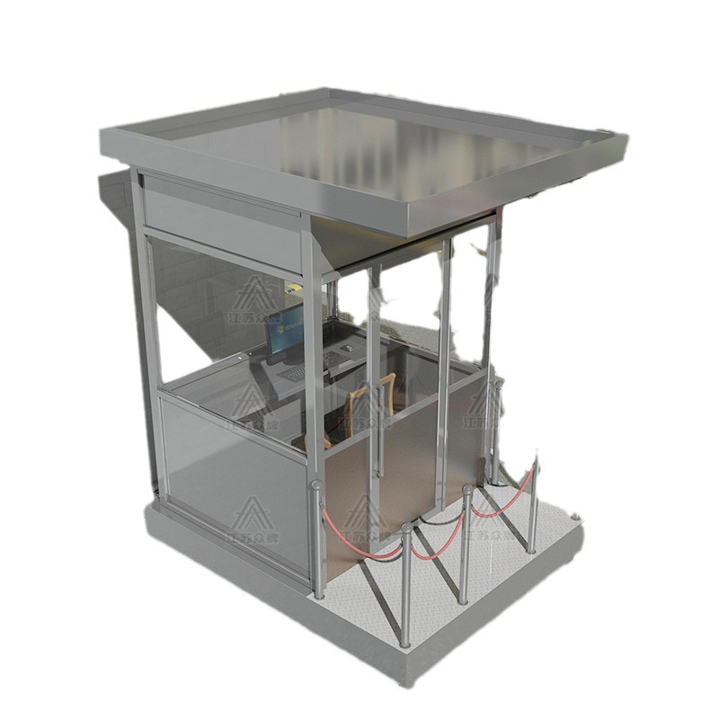 Puesto de guardia de acero inoxidable terminado, mesa de imagen de bienvenida, pabellón de seguridad, centro comercial, estacionamiento de pago, pabellón de seguridad, sala de servicio comunitario