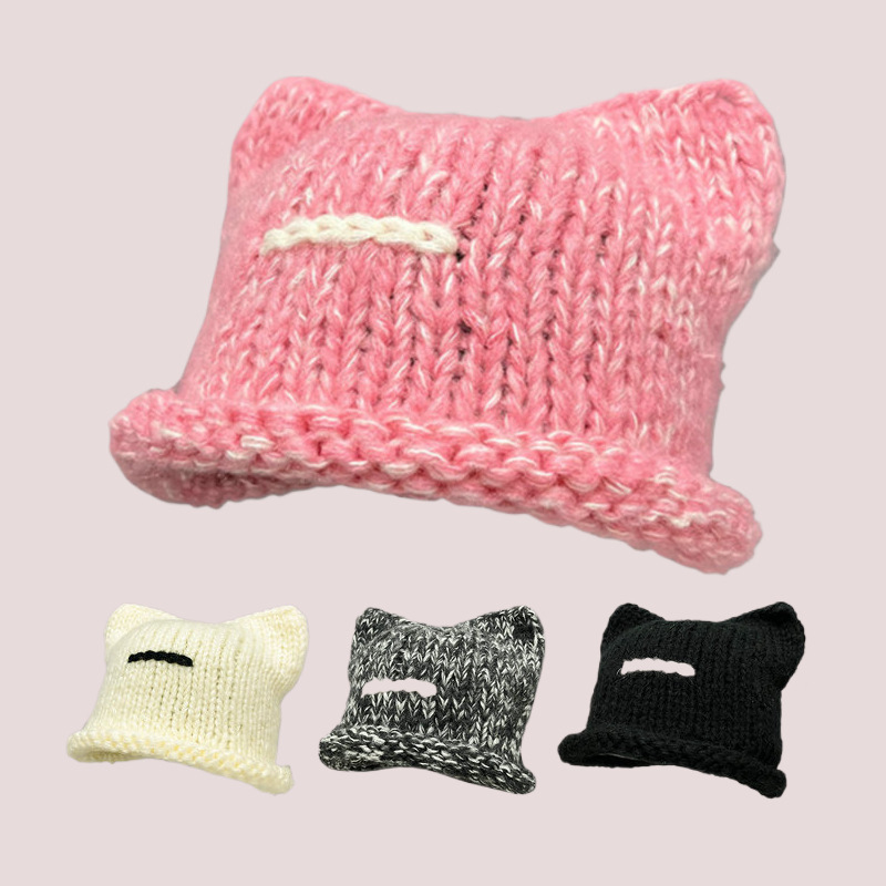 Cappelli autunnali per bambini, bordi arricciati invernali per mostrare il viso, piccolo cappello da pescatore in peluche, lana lavorata a maglia, edizione coreana,_voghion.com