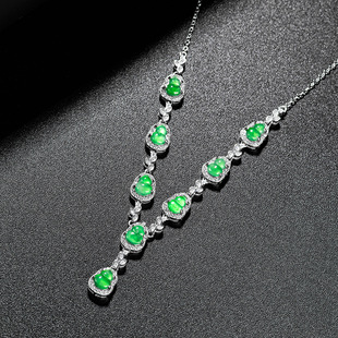 High-grade natural A goods jade yang green egg pendant S925 silver set ice jade women's fashion pendant chain